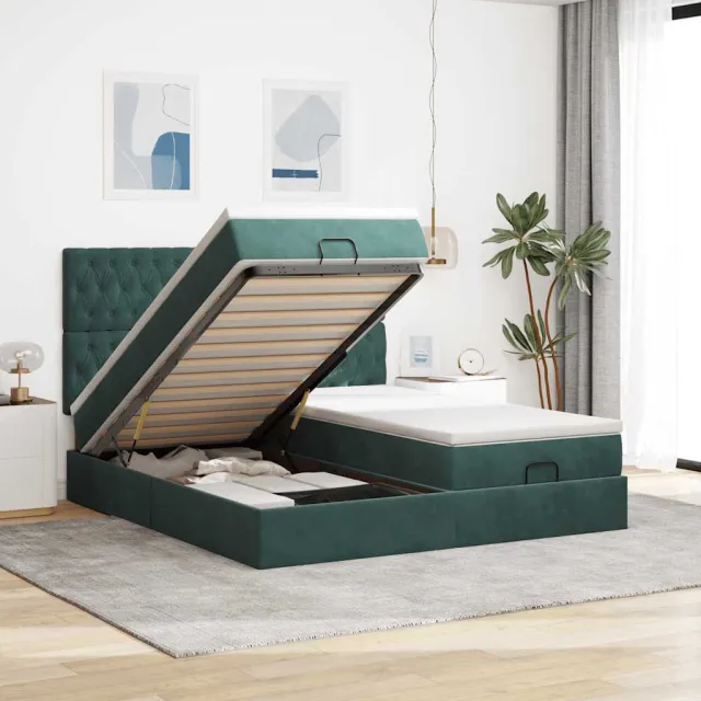 vidaXL Ottoman bed met matrassen en LED's 200x200cm fluweel groen