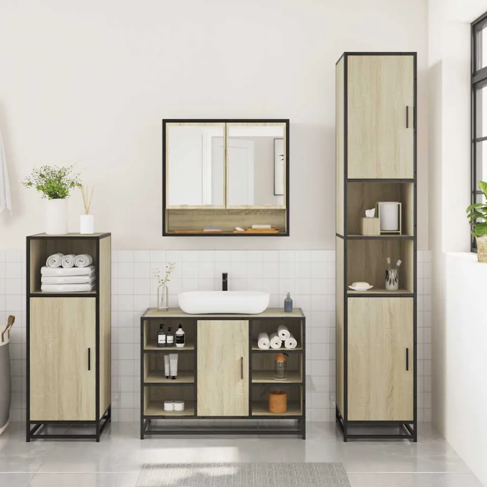 vidaXL 3-delige Badkamermeubelset bewerkt hout sonoma eikenkleurig, foto 2