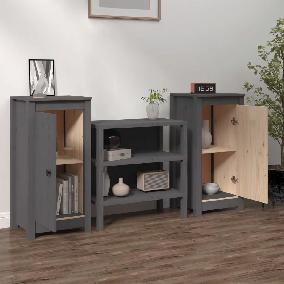 vidaXL Dressoirs 2 st 39x35x80 cm massief grenenhout grijs, foto 2
