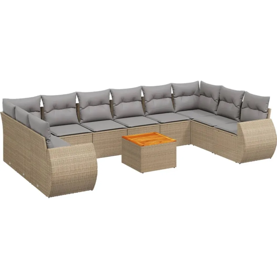 vidaXL 11-delige Tuinset met kussens poly rattan beige, foto 3