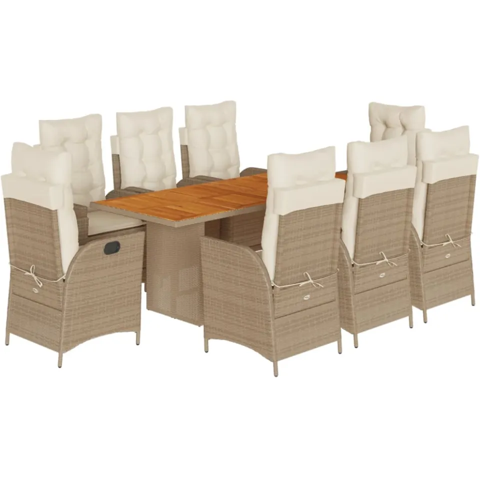 vidaXL 9-delige Tuinset met kussens poly rattan beige, foto 3