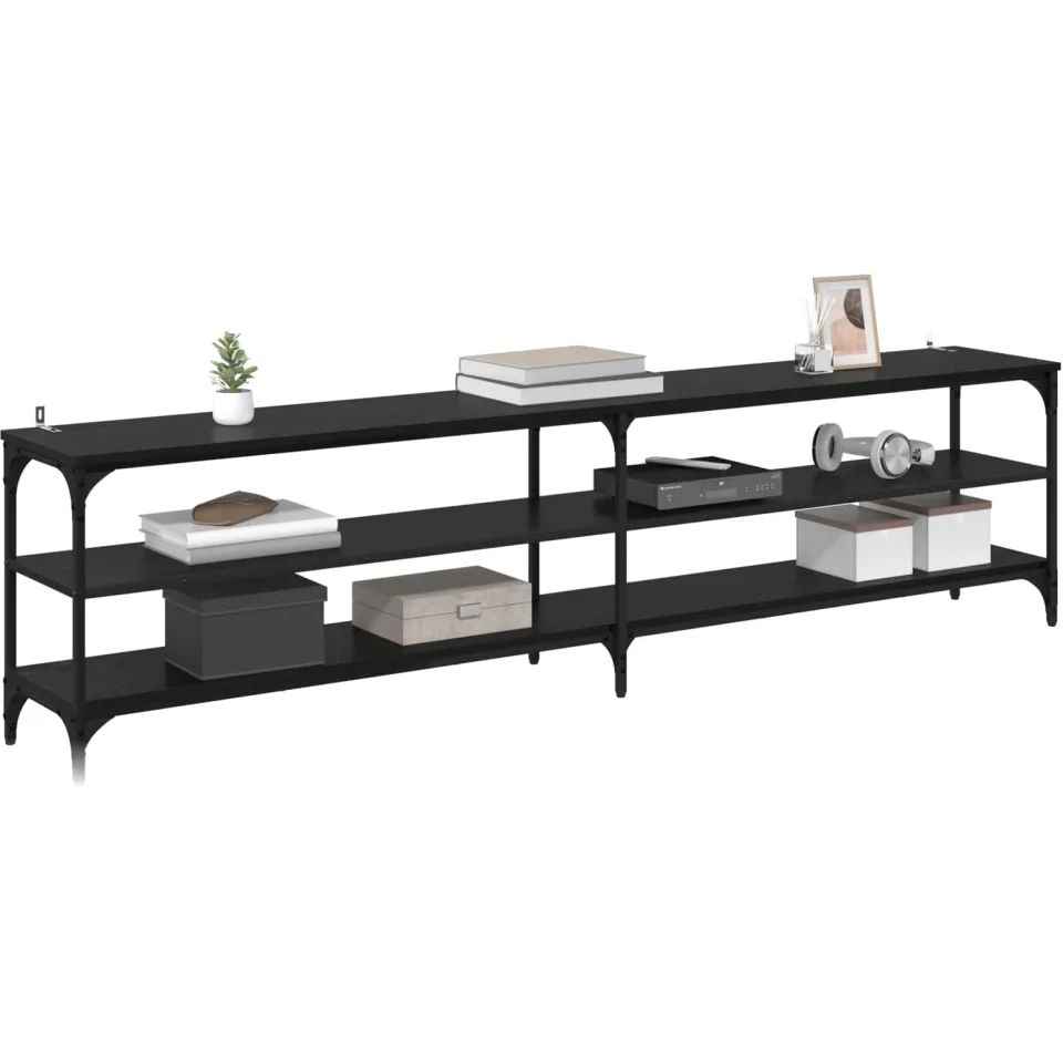 vidaXL TV-kast 200 x 30 x 50 cm Zwart Eiken Gemonteerd hout en ijzer