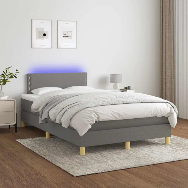 vidaXL Boxspring met matras en LED stof donkergrijs 120x200 cm grijs