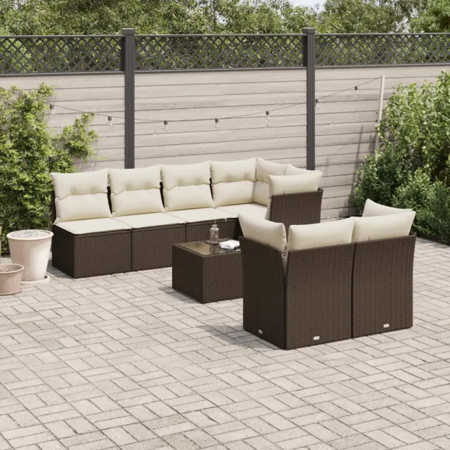 vidaXL 8-delige Loungeset met kussens poly rattan bruin, foto 2