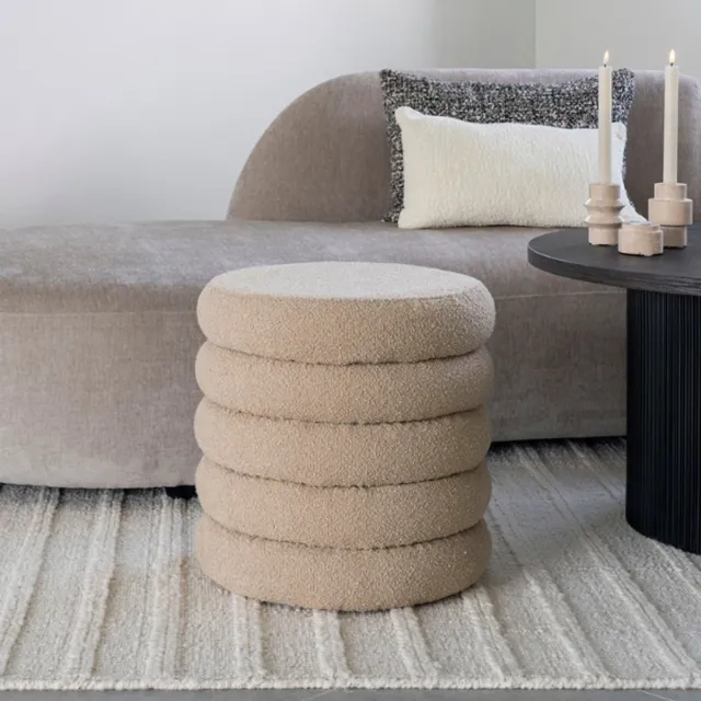 House Nordic Brooklyn Pouf - Pouf in bouclé with storage, grey, Ø44x44 cm Beige