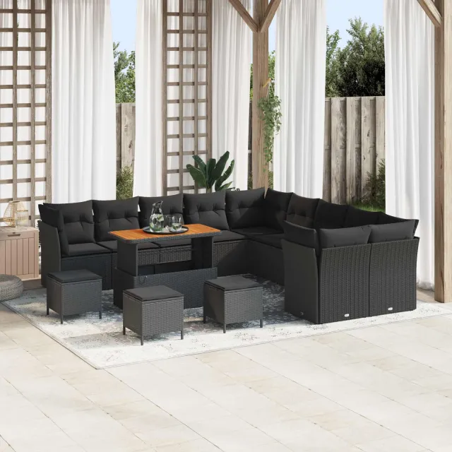vidaXL Tuinbankenset 14 st Zwart poly rattan