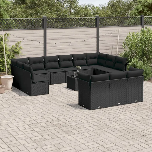 vidaXL 14-delige Loungeset met kussens poly rattan zwart, foto 2
