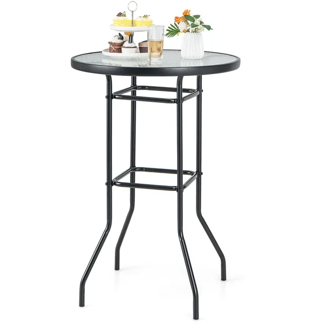Costway Hoge tuintafel, statafel, ronde bistrotafel met tafelblad van gehard glas, bartafel voor terras, binnenplaats, zwembad, 68 x 68 x 97 cm Zwart