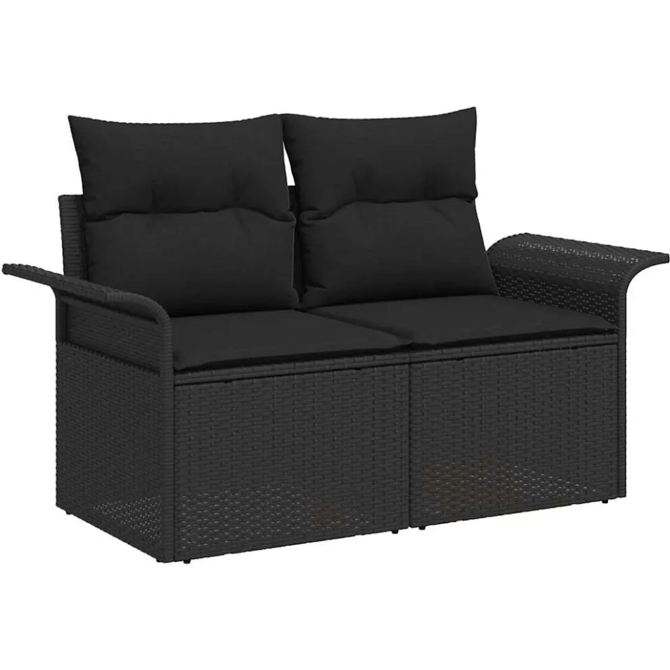 vidaXL Tuinbankenset 9 st Zwart poly rattan, foto 4