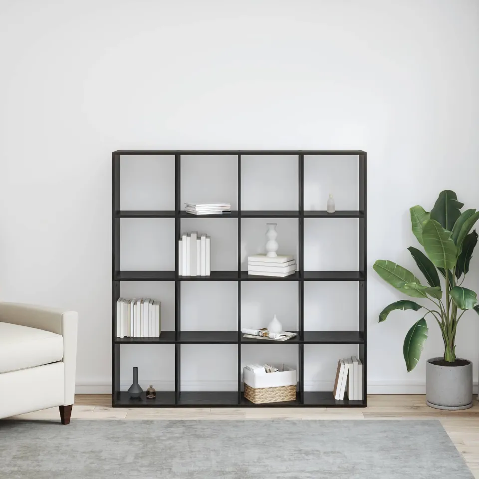 vidaXL Boekenkast 16-laags 137,5 x 29 x 137,5 cm Bewerkt hout zwart, foto 3