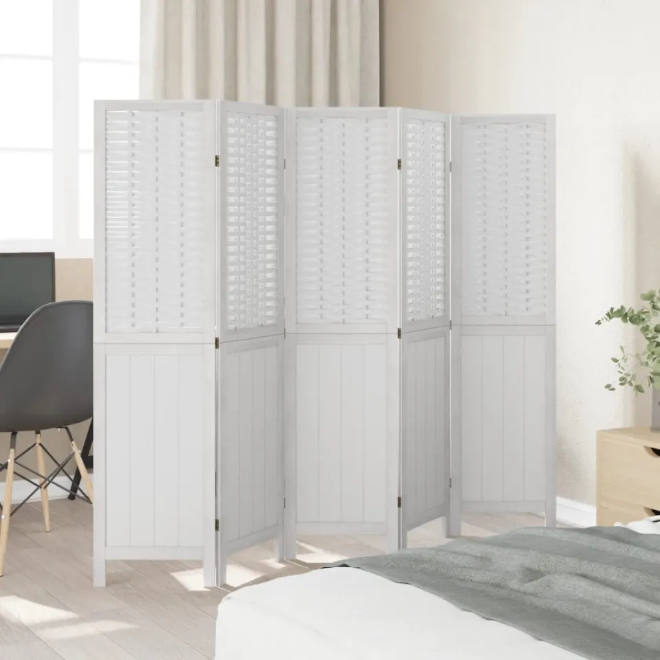 vidaXL Kamerscherm met 5 panelen massief paulowniahout wit, foto 3