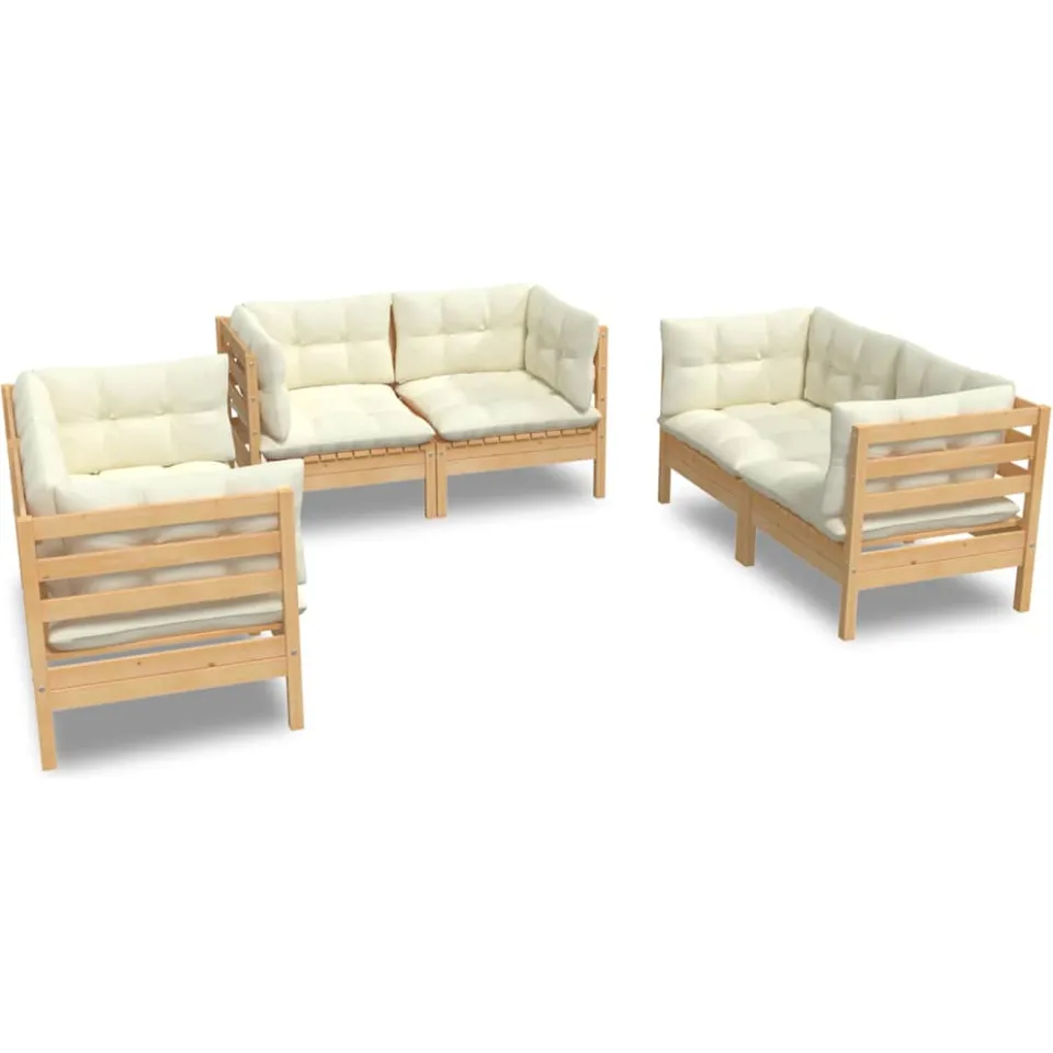 vidaXL 6-delige Loungeset met crèmekleurige kussens massief grenenhout, foto 3