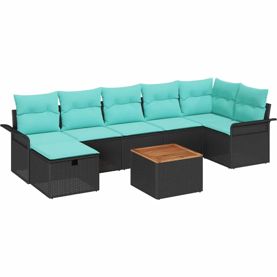 vidaXL Tuinbankenset 8 st Zwart Poly riet