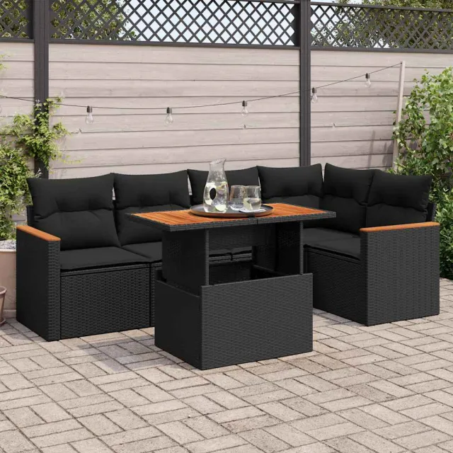 vidaXL 6-delige Loungeset met kussens poly rattan acacia zwart, foto 2