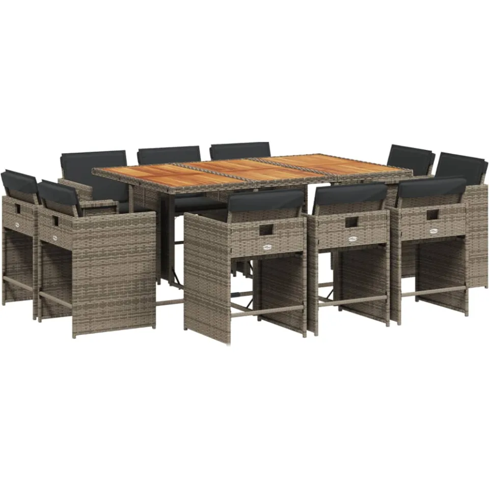 vidaXL 11-delige Tuinset met kussens poly rattan grijs