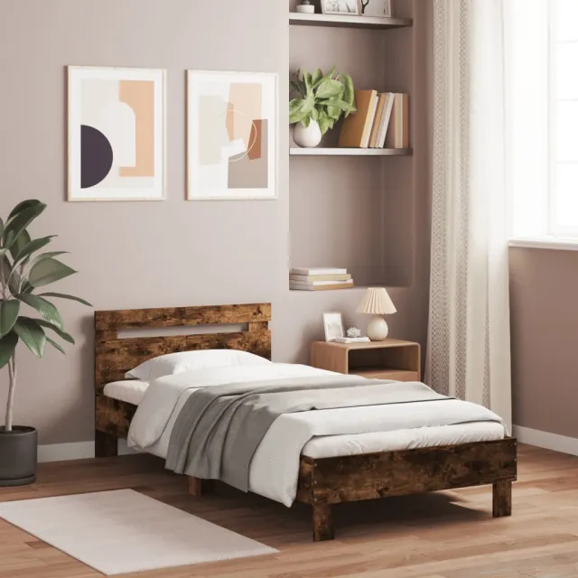 vidaXL Bedframe met hoofdeinde bewerkt hout gerookt eiken 100x200 cm Bruin