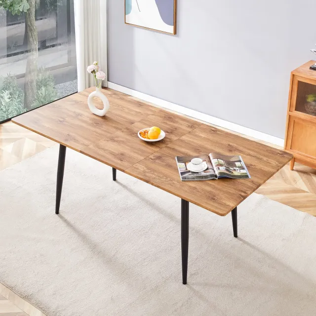 FloraGrace Eettafel - Rechthoekige Tafel In Industriële Stijl Met Houtlook - Voor Keuken, Eetkamer En Kantoor - MDF En Metaal - 190,5/150x80x76,2 Cm Houtkleur
