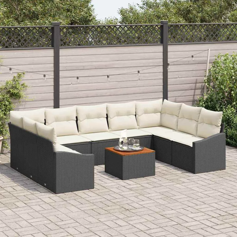 vidaXL Tuinbankenset 10 st Zwart en Crème poly rattan, foto 3