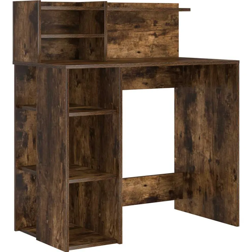 vidaXL Bureau Gerookt eiken 90 x 48 x 101,5 cm Bewerkt hout, foto 3