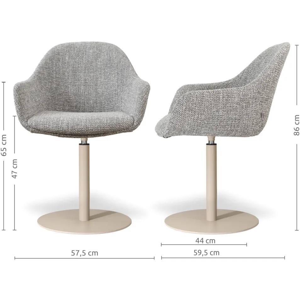 Nolon Niva-Mae draaibare tulp eetkamerstoel grijs blend - beige onderstel