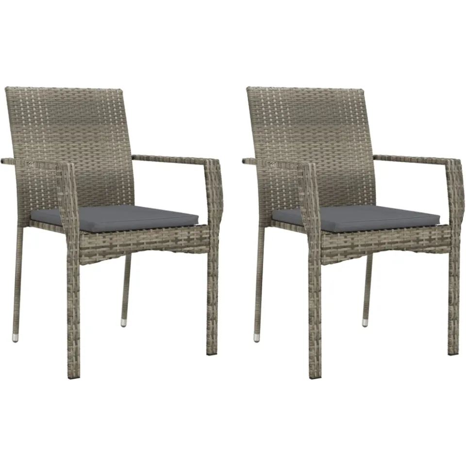 vidaXL 3-delige Tuinset met kussens poly rattan grijs, foto 3