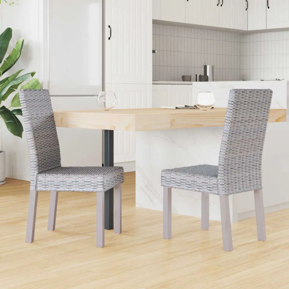 vidaXL Eetkamerstoel GENDT 2 st Kubu Rattan en Massief Mahoniehout wit, foto 3