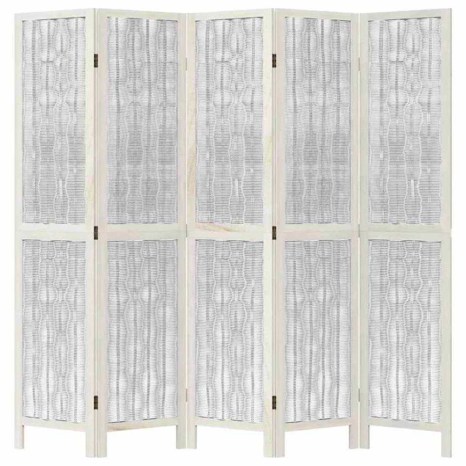 vidaXL Kamerscherm met 5 panelen massief paulowniahout wit, foto 4