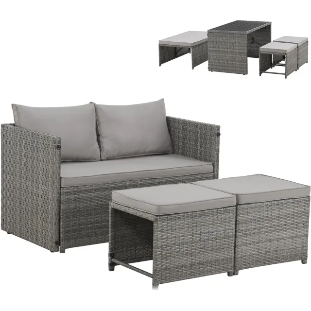 SVITA ATHINA Zitgroep Outdoor - Tuinmeubelset, Balkonmeubels, Polyrattan, Grijs