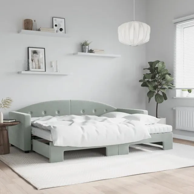vidaXL Slaapbank onderschuifbed matrassen 80x200 cm fluweel lichtgrijs