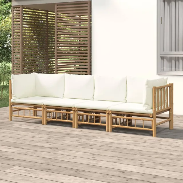 vidaXL 4-delige Loungeset met kussens bamboe crèmewit, foto 2