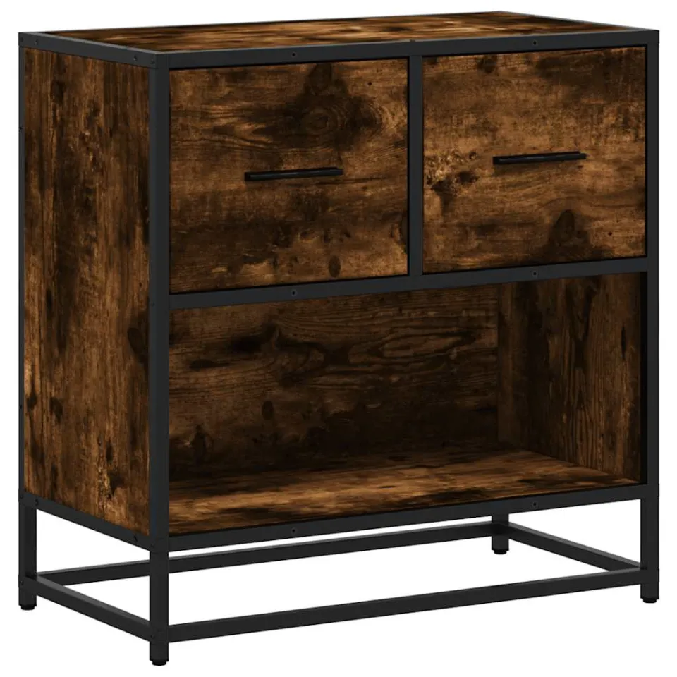 vidaXL Nachtkastje 60x31x60 cm bewerkt hout en metaal gerookt eiken, foto 3
