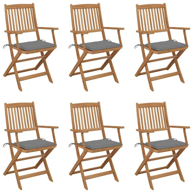 vidaXL Inklapbare stoelen 6 st met kussens massief acaciahout Grijs