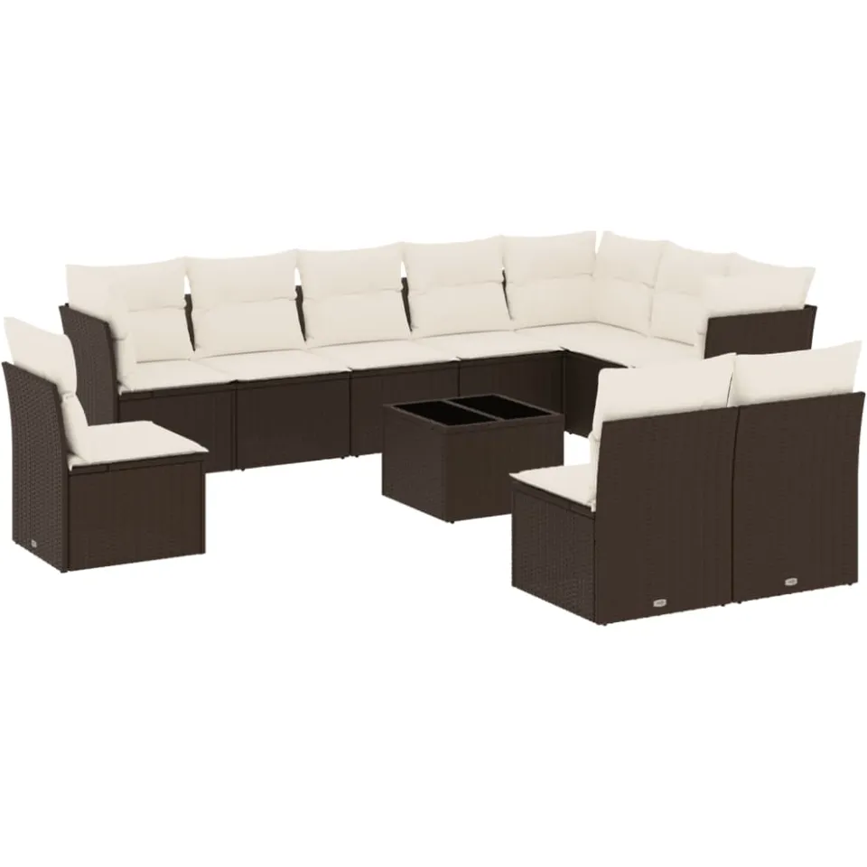 vidaXL 11-delige Loungeset met kussens poly rattan bruin, foto 3