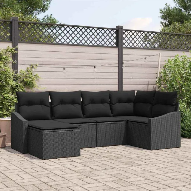 vidaXL Tuin Eetset 6 st Zwart Poly Rattan en Poedergecoat Staal, foto 2