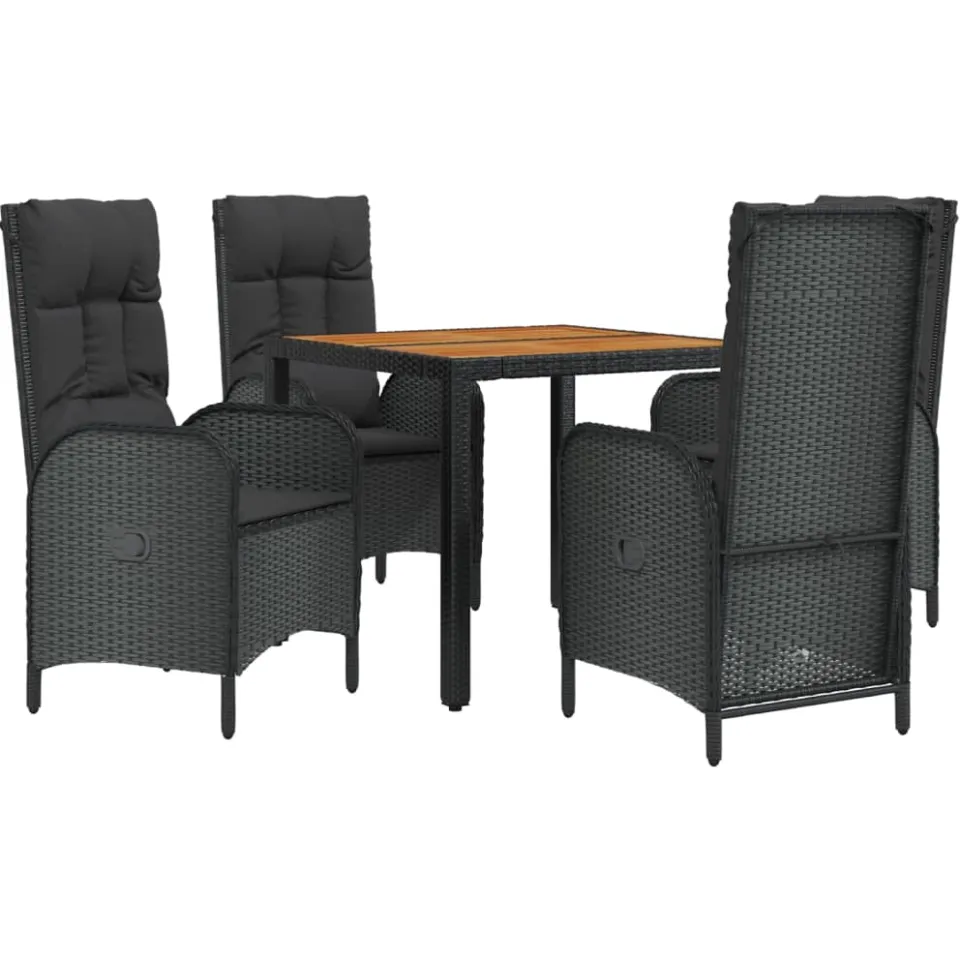 vidaXL 5-delige Tuinset met kussens poly rattan zwart