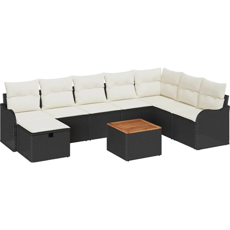 vidaXL Tuinbankenset 9 st Zwart poly rattan