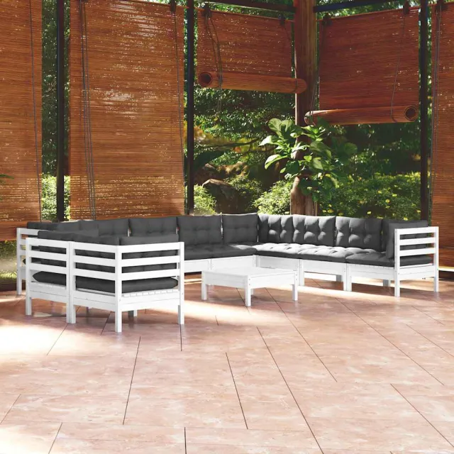 vidaXL 11-delige Loungeset met kussens massief grenenhout wit, foto 2