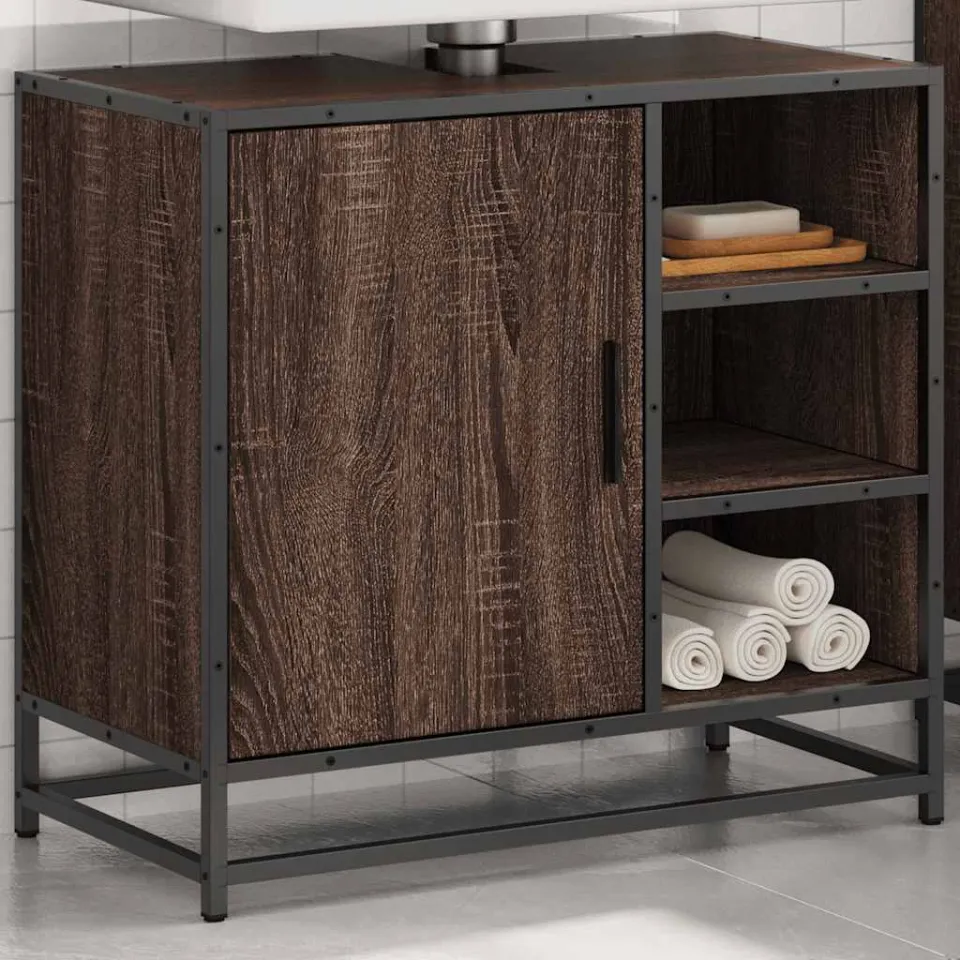 vidaXL Wastafelkast 65x33x60 cm bewerkt hout bruin eikenkleur, foto 4