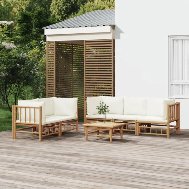 vidaXL 6-delige Loungeset met kussens bamboe crèmewit, foto 2