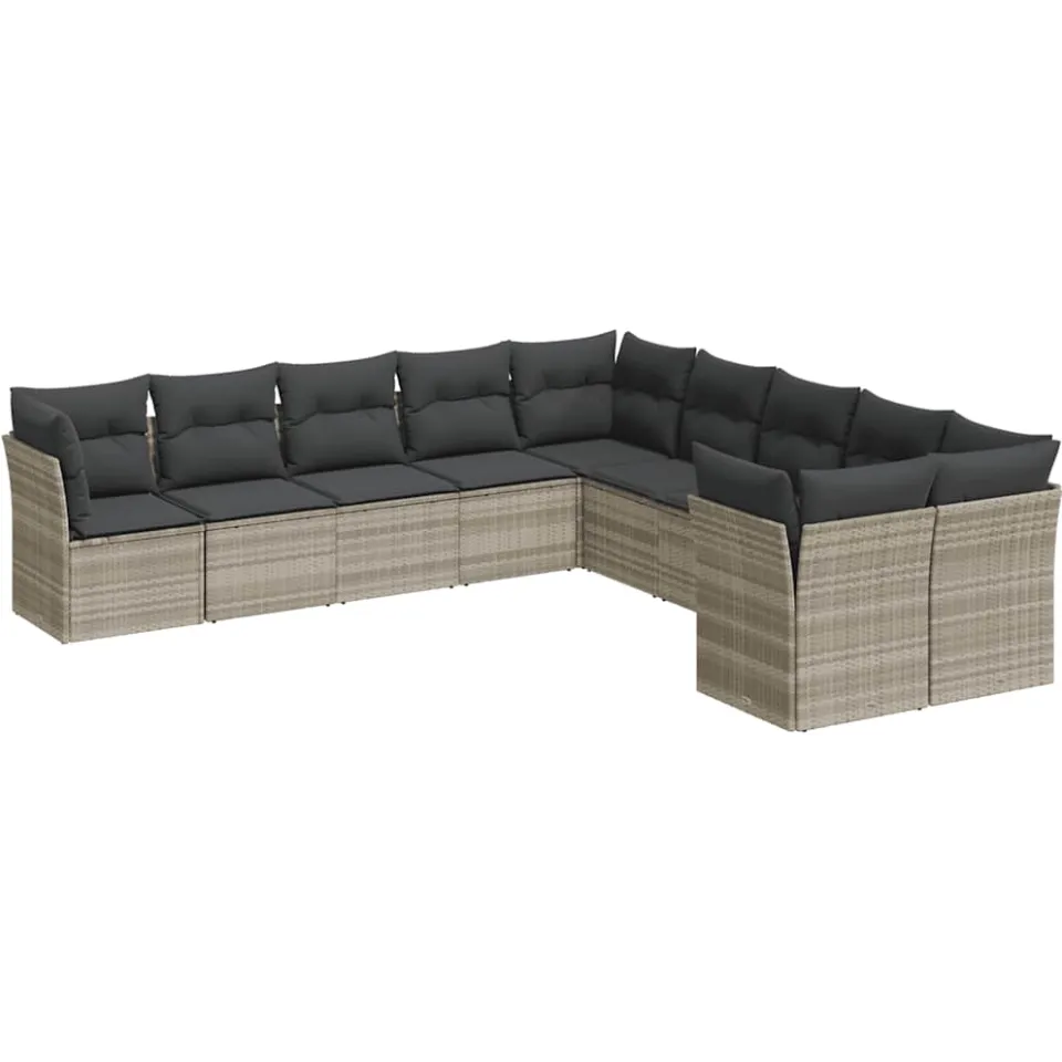vidaXL 10-delige Loungeset met kussens poly rattan lichtgrijs