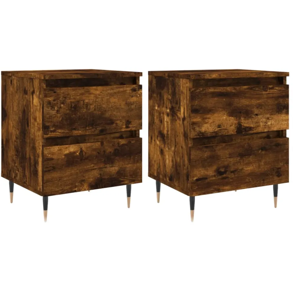 vidaXL Nachtkastjes 2 st 40x35x50 cm bewerkt hout gerookt eikenkleurig, foto 3