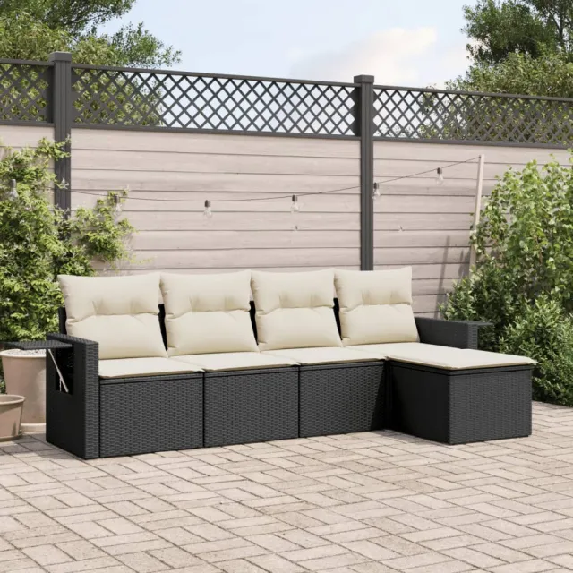 vidaXL 5-delige Loungeset met kussens poly rattan zwart, foto 2