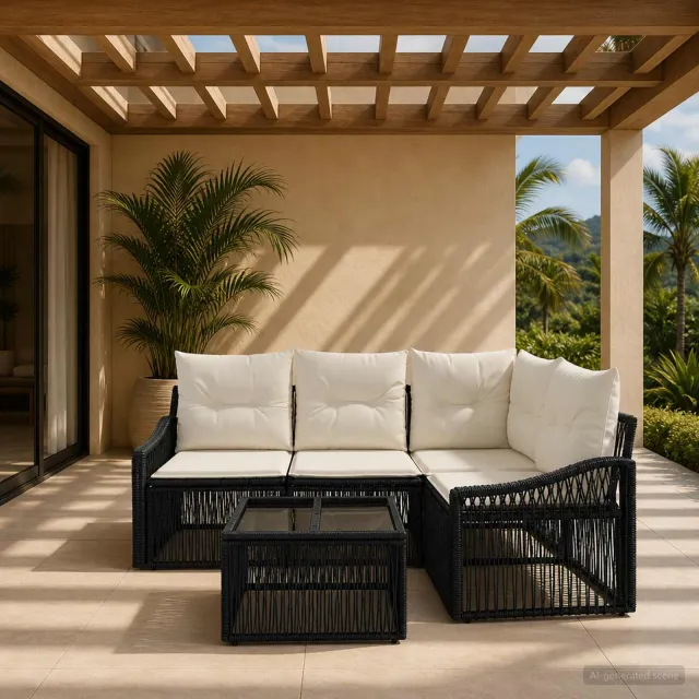 vidaXL Tuinbankenset 5 st 4-zits Zwart poly rattan, foto 2