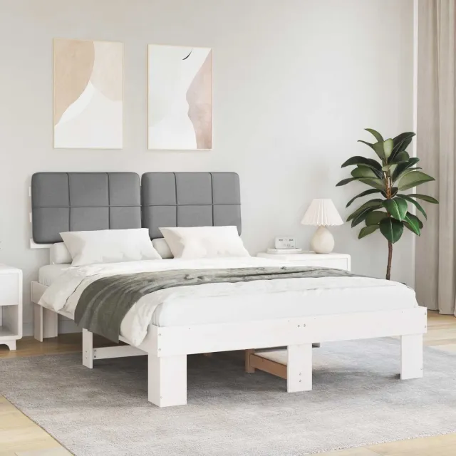 vidaXL Bedframe met Gevoerd Hoofdgedeelte Wit en lichtgrijs