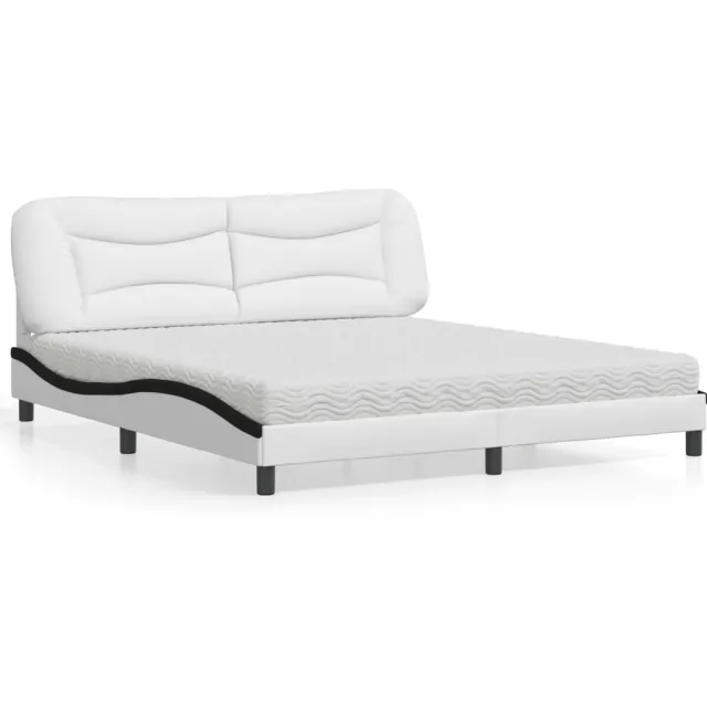 vidaXL Bed met matras "Hvar" kunstleer wit en zwart 180x200 cm