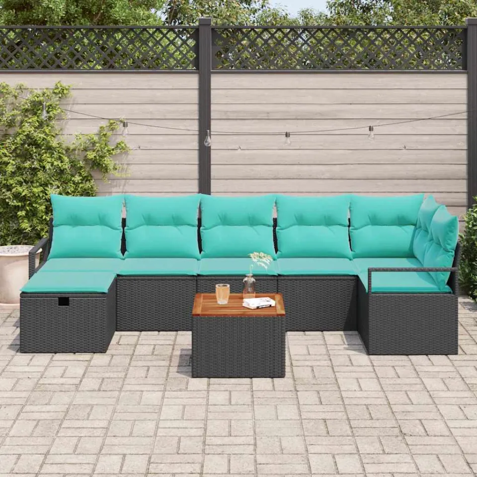 vidaXL Tuinbankenset 8 st Zwart poly rattan, foto 2