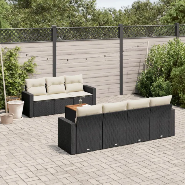 vidaXL 8-delige Loungeset met kussens poly rattan zwart, foto 2