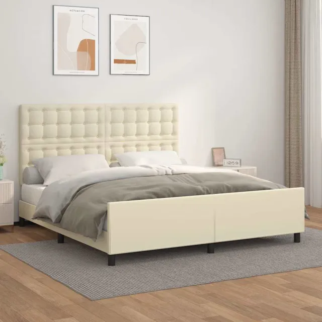vidaXL Bedframe met hoofdbord kunstleer crèmekleurig 160x200 cm