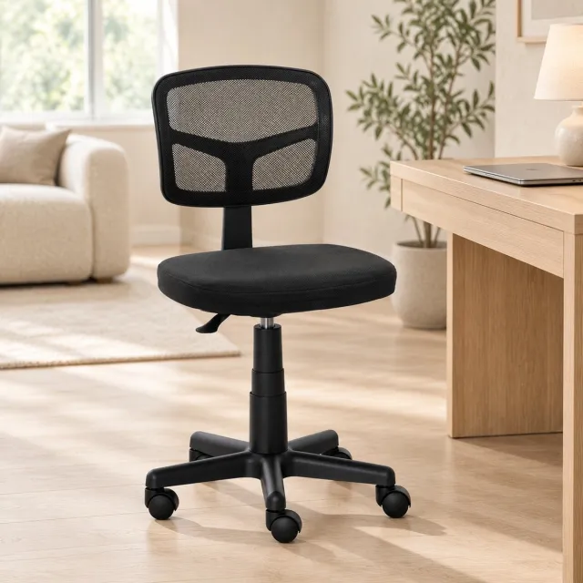REDOM Bureaustoel - Ergonomische Rugleuning - In Hoogte Verstelbaar - Zonder Armleuningen - Stof - Zwart - 43 X 48 X 77,5-89,5 Cm