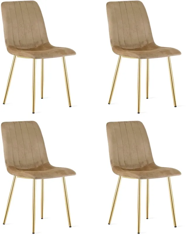 Oskar Set van 4 Eetkamerstoelen LAVA - Bruin met Gouden Poten – Velvet Gestoffeerde Design Stoelen – Comfortabele Stoelen voor Eetkamer, Keuken en Woonkamer - 110 kg bruin / goud